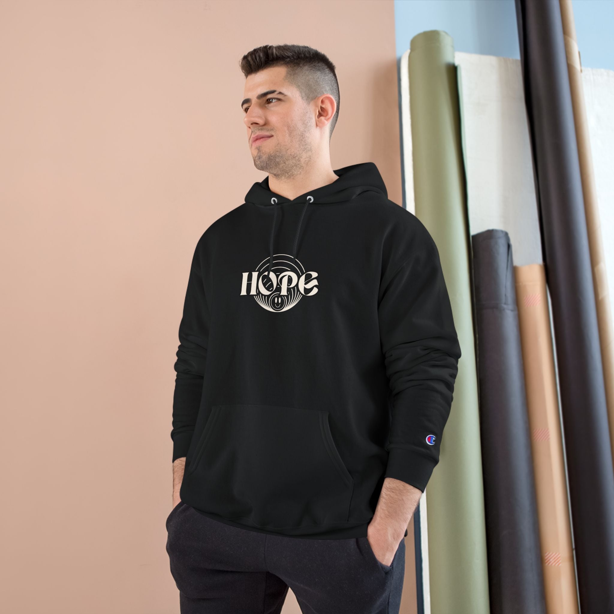 Hope Graphic Hoodie — Retro Circle "HOPE" Design, Inspirational Pullover