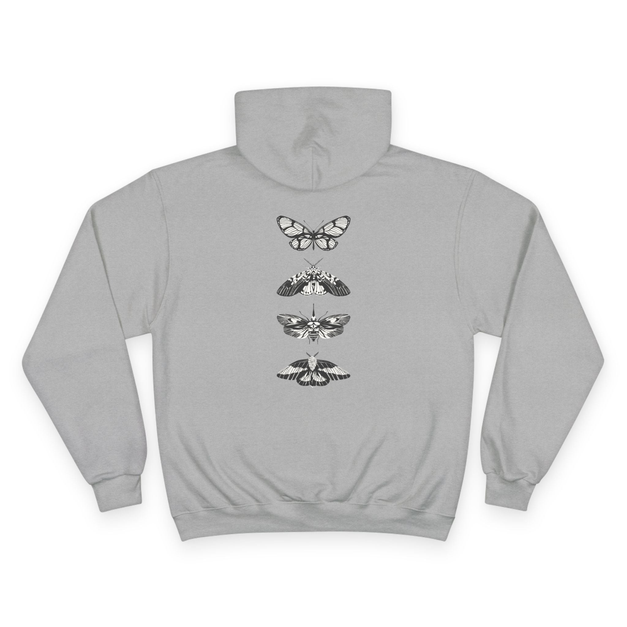 Champion Hoodie — Minimalist Moth Circle Graphic Hooded Sweatshirt