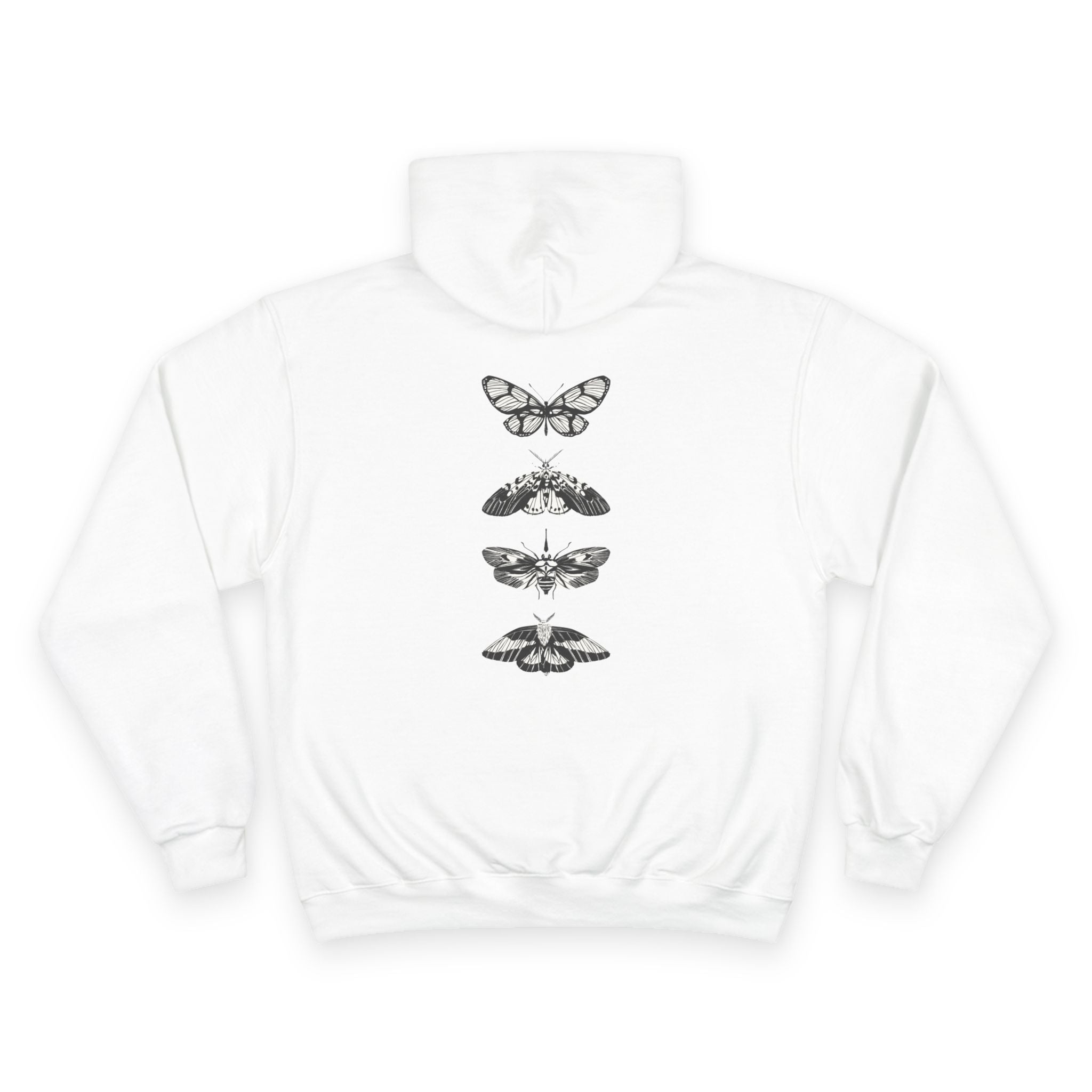 Champion Hoodie — Minimalist Moth Circle Graphic Hooded Sweatshirt