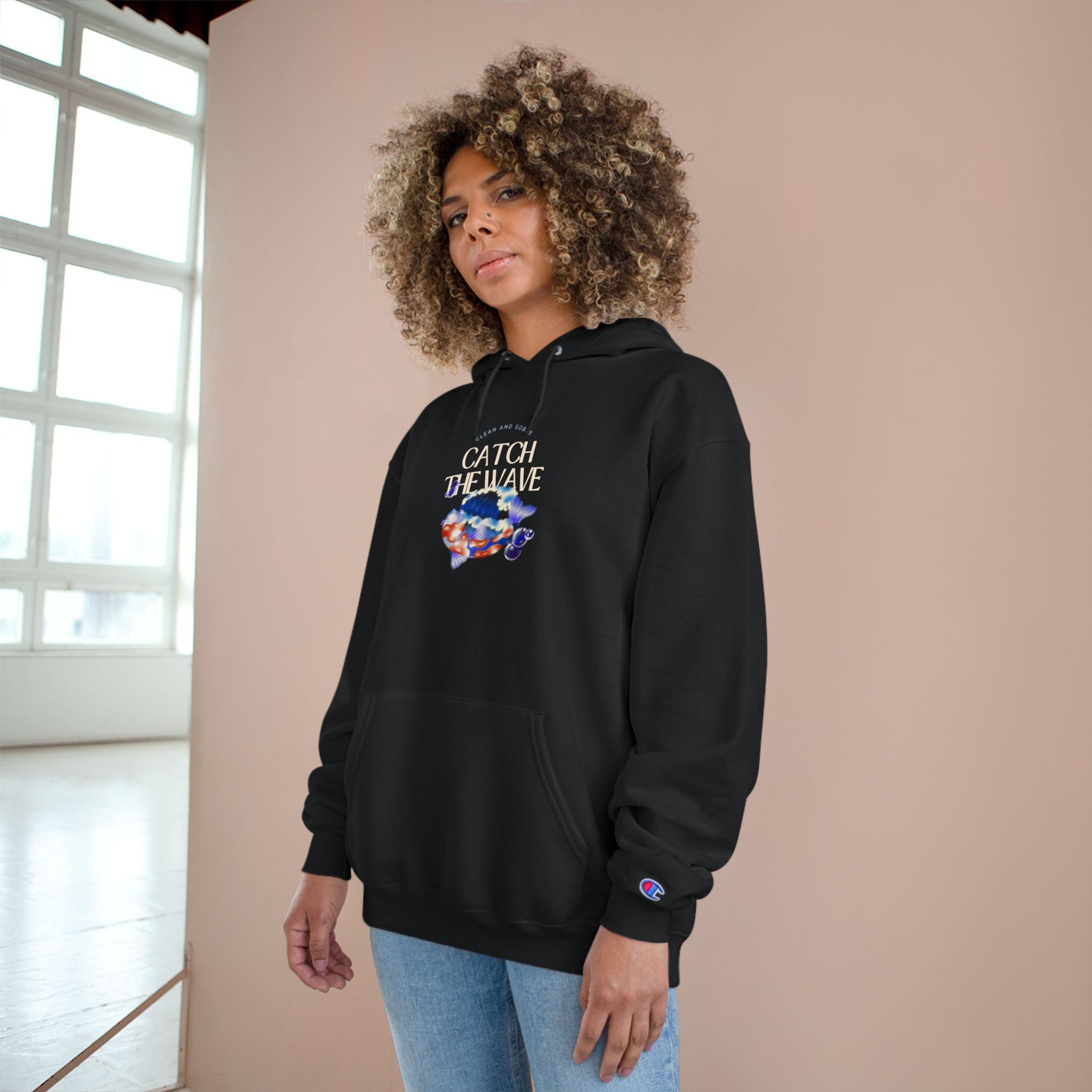 Champion Hoodie — "Catch the Wave" Surf Graphic & "Better Days Ahead" Motivational Pullover